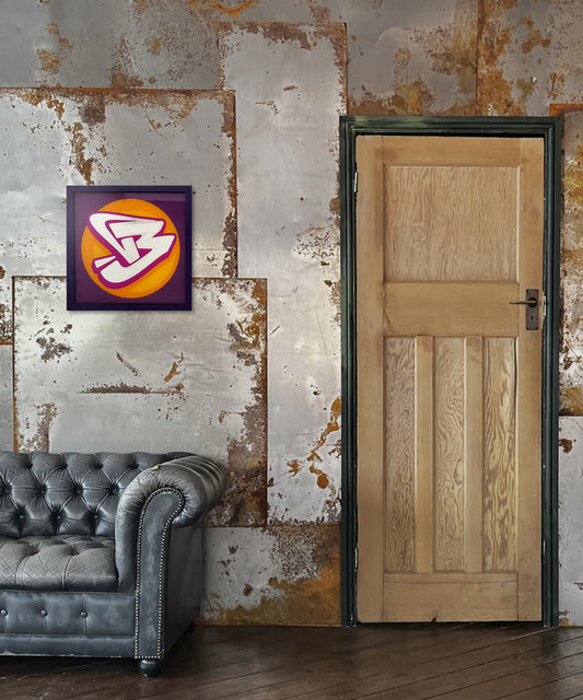 B Graffiti Letter  Gold Leaf Glass