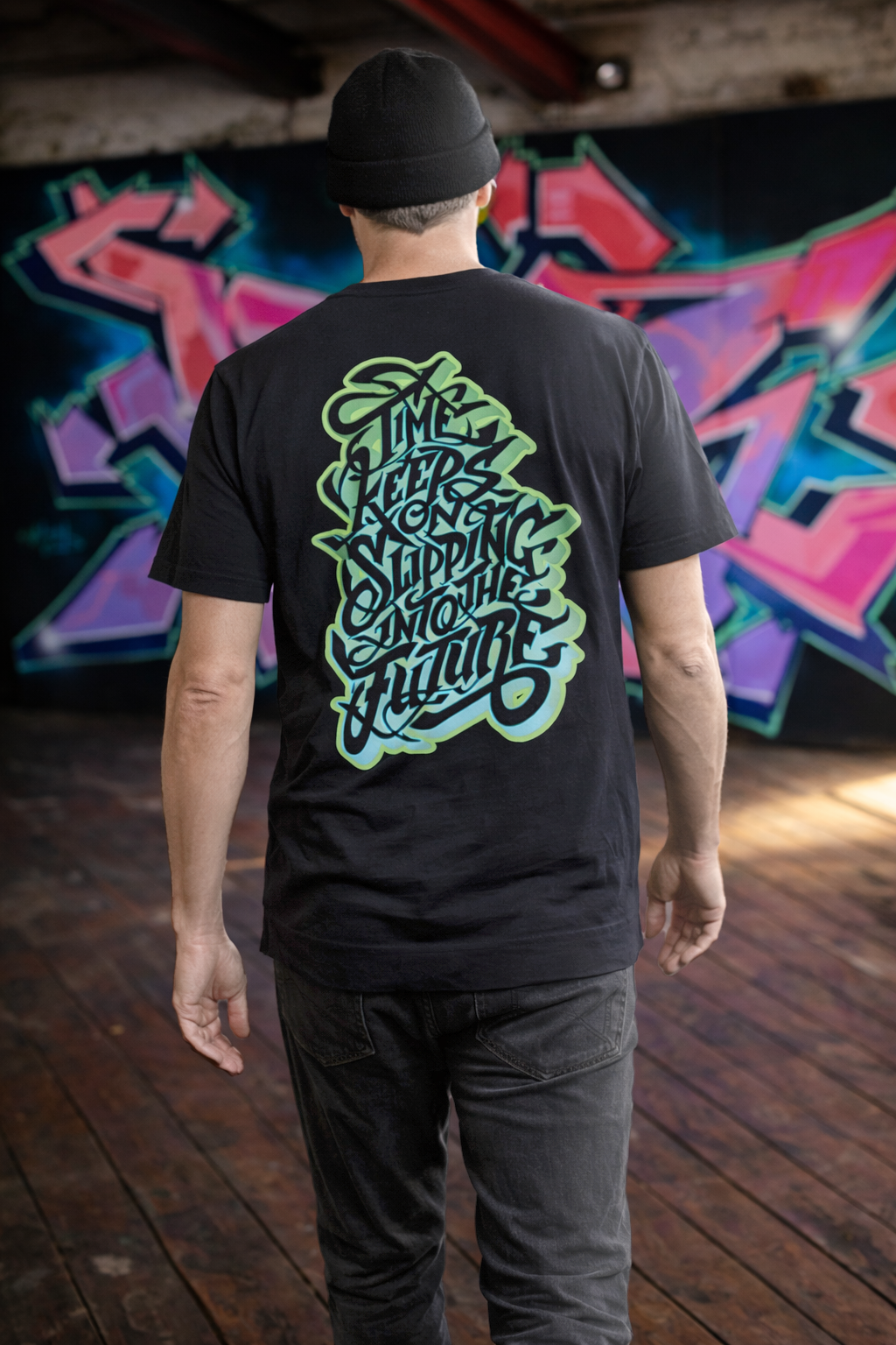Time Keeps On Slipping Into The Future - Black - Graphic Tee – Dens ...