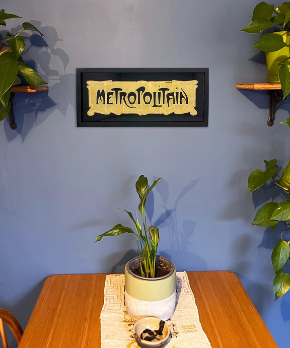 Metropolitan gold Leaf Glass, French metro sign