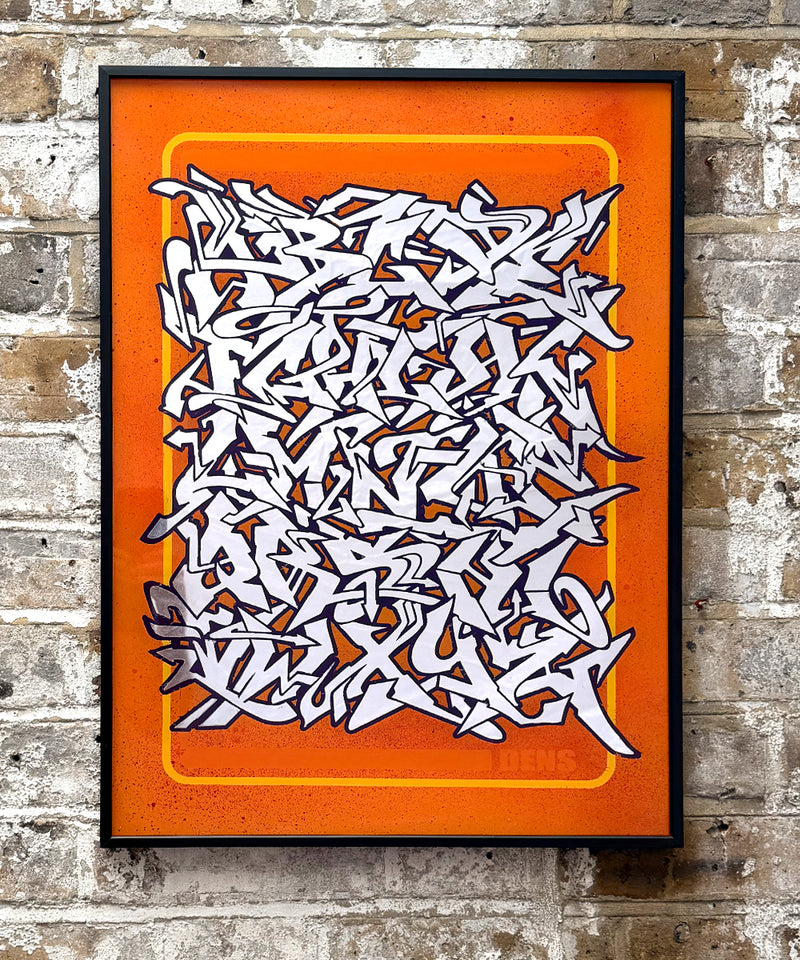 Mirrored Silver Leaf, Enamel and Spray paint Graffiti Alphabet - A2 Framed