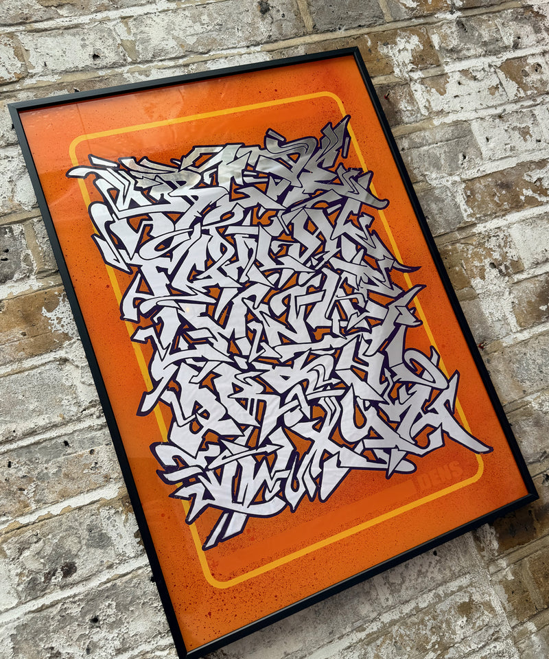 Mirrored Silver Leaf, Enamel and Spray paint Graffiti Alphabet - A2 Framed