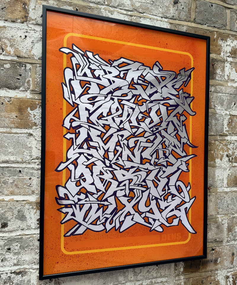 Mirrored Silver Leaf, Enamel and Spray paint Graffiti Alphabet - A2 Framed