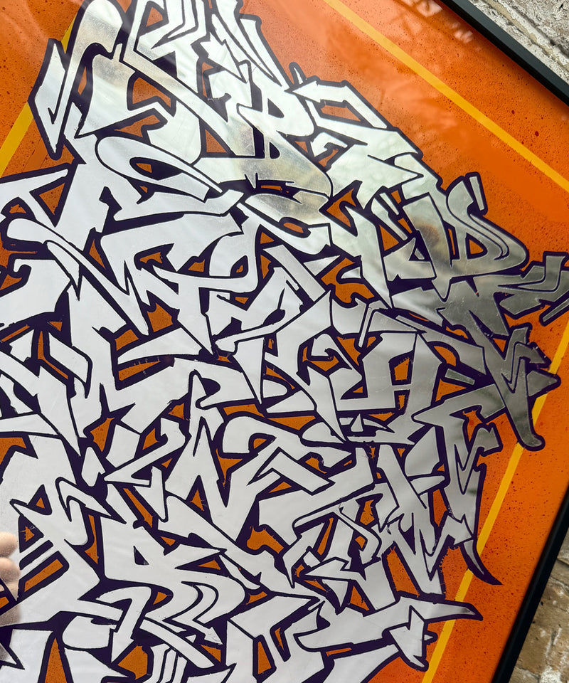 Mirrored Silver Leaf, Enamel and Spray paint Graffiti Alphabet - A2 Framed