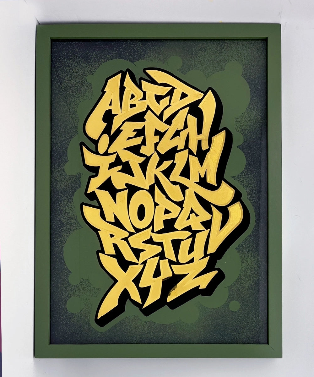 Graffiti Alphabet Gold Leaf Glass