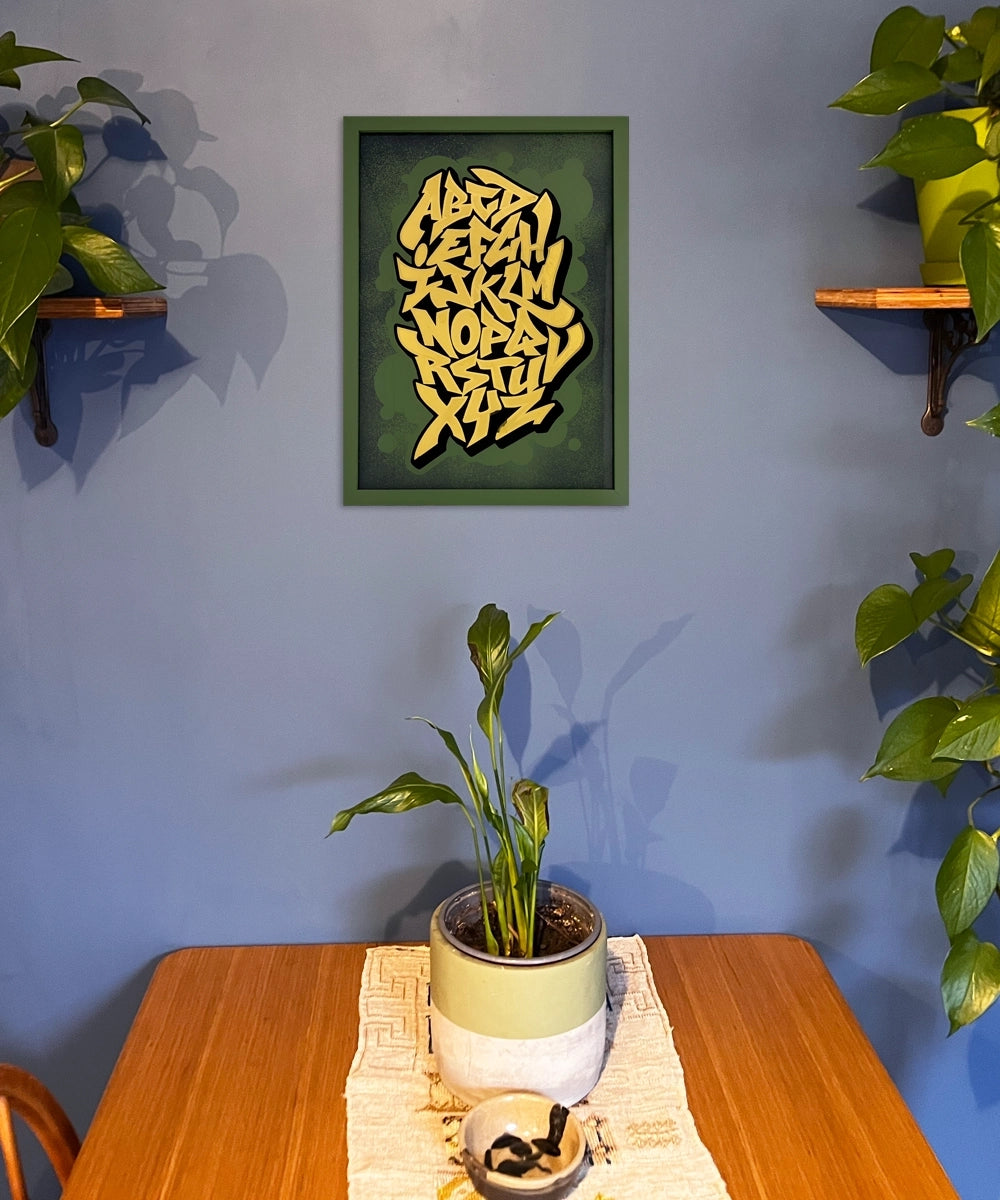 Graffiti Alphabet Gold Leaf Glass
