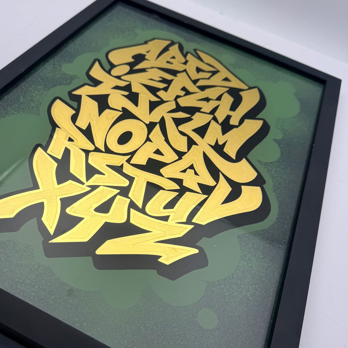 Simple Graffiti Alphabet - Gold Leaf Glass Artwork (Framed)