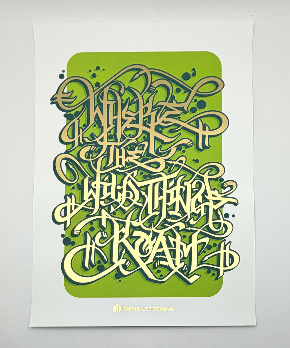 Graphic print, gold foil print, typography print, graffiti print