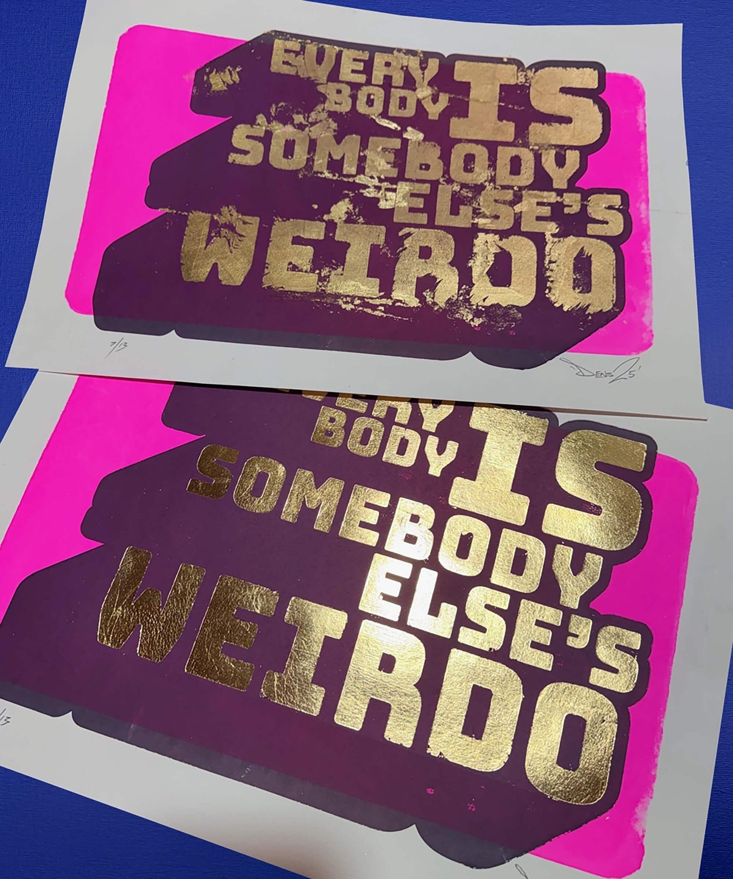  screen print, typography art, handmade art, gold leaf art