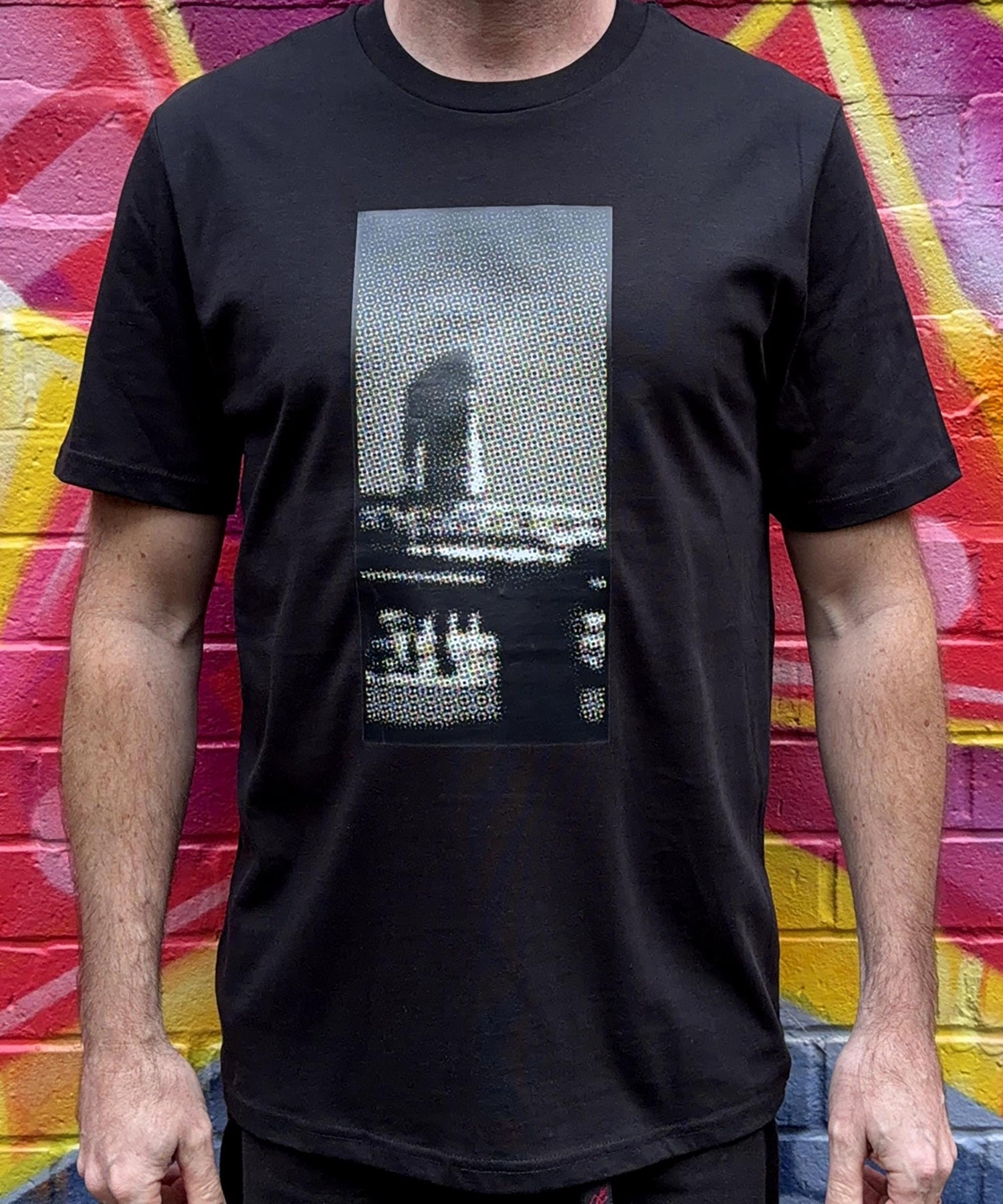 train skyline tshirt, pixelated tee