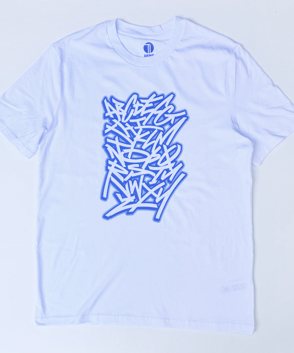 Graffiti Alphabet - Blue on White T-shirt