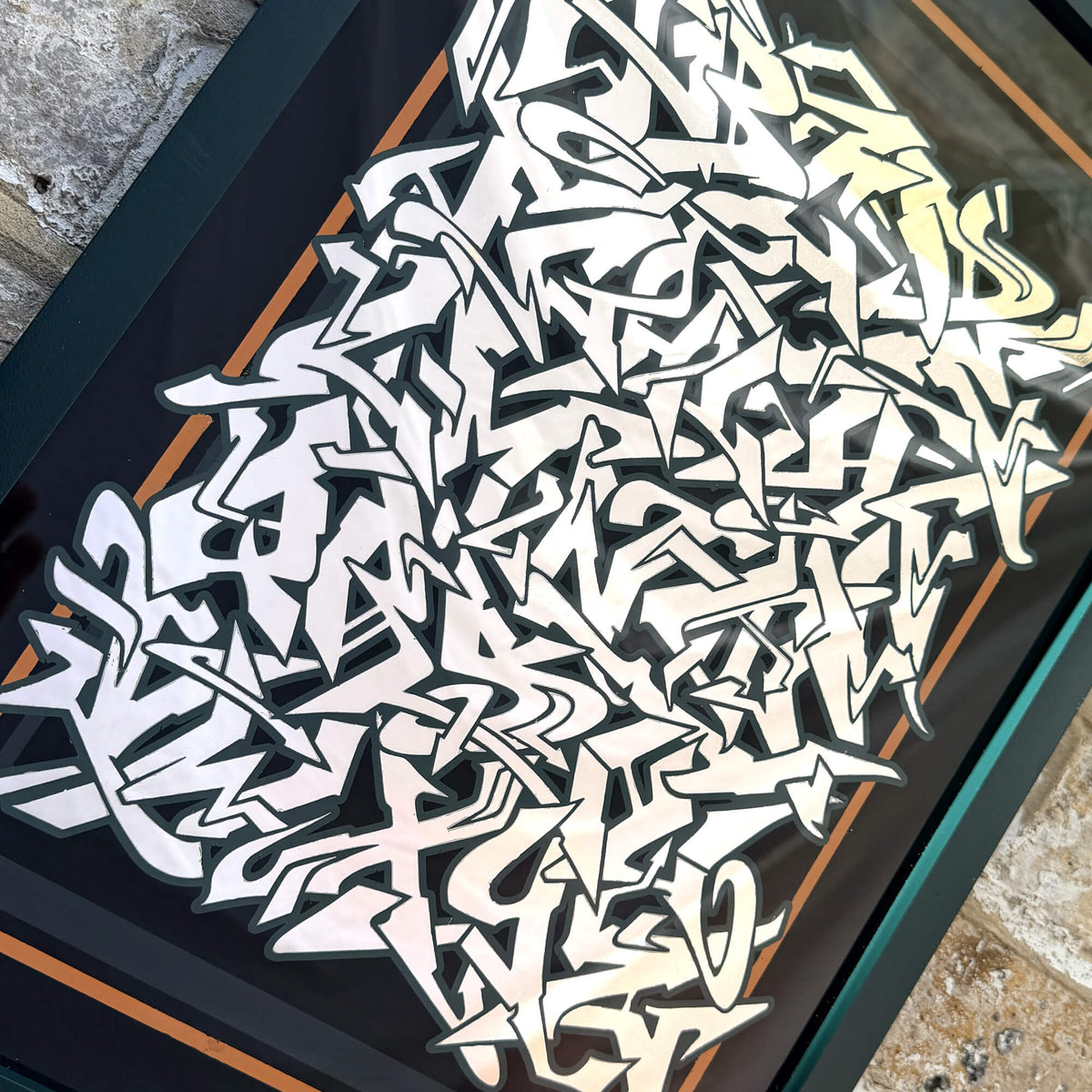Silver leaf wild style graffiti Alphabet - Framed