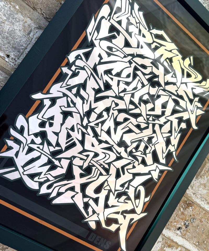Silver leaf wild style graffiti Alphabet - Framed