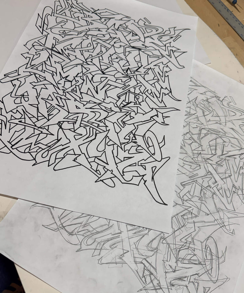 Silver leaf wild style graffiti Alphabet - Framed