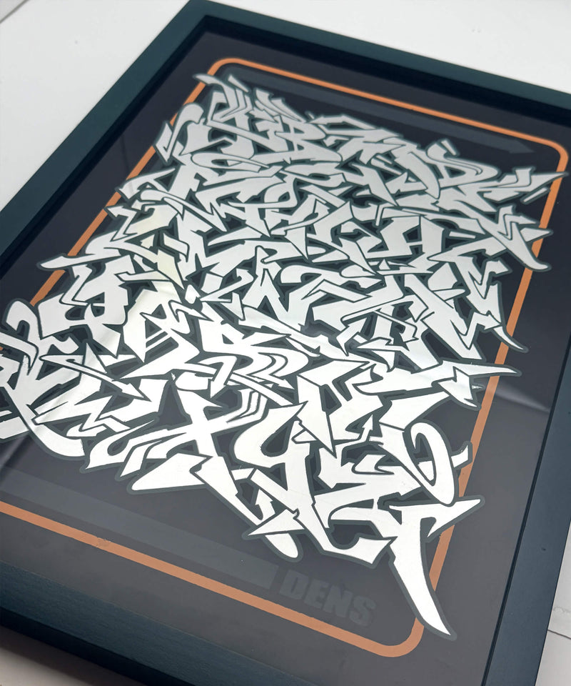 Silver leaf wild style graffiti Alphabet - Framed