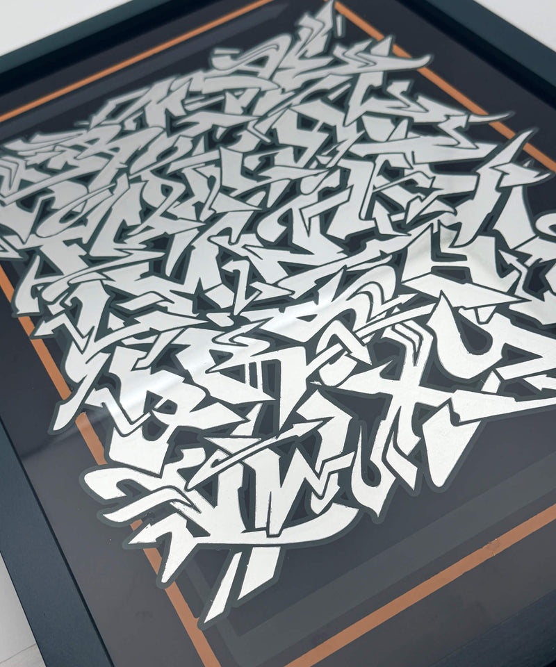 Silver leaf wild style graffiti Alphabet - Framed