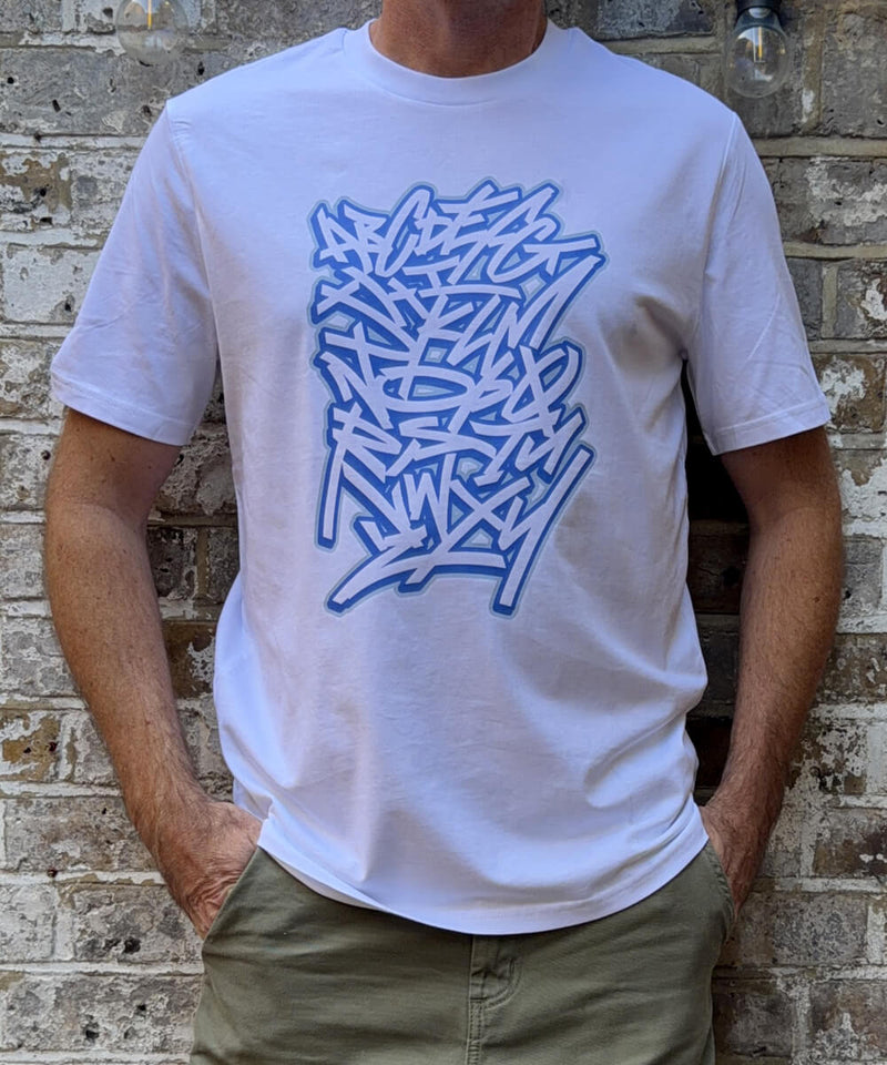Graffiti Alphabet - Blue on White T-shirt