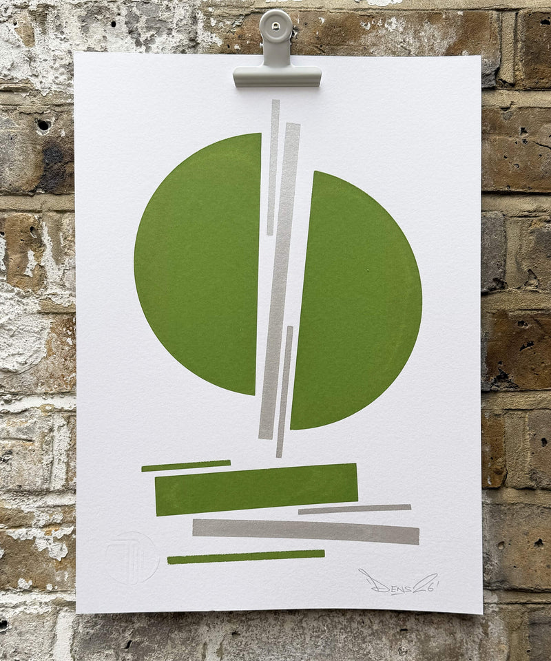 Green and Silver Circles - Screen Print