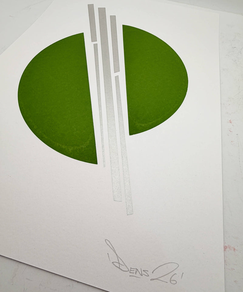 Green Silver Circles V2 - Screen Print