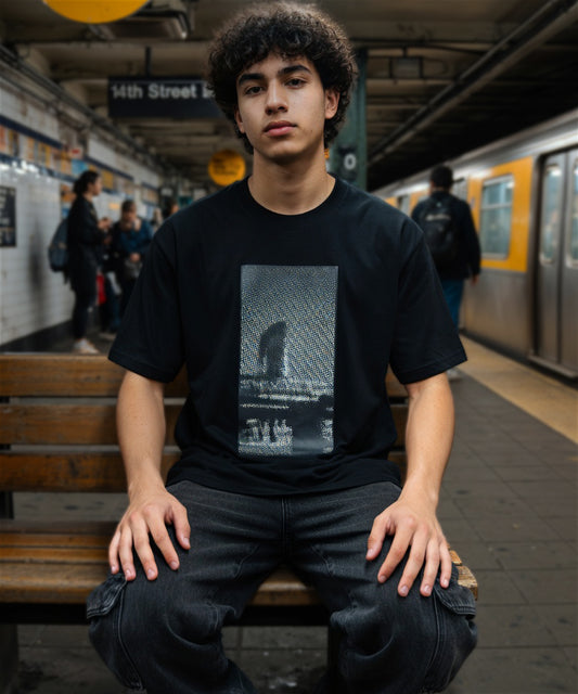 train skyline tshirt, pixelated tee
