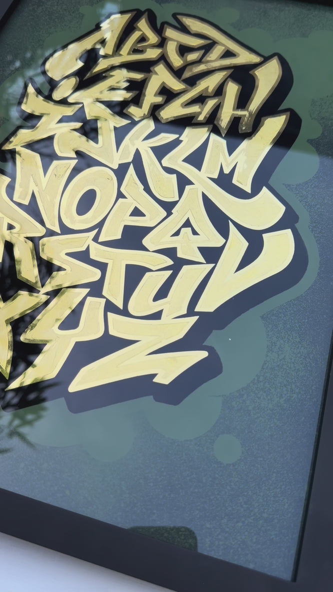 Graffiti Alphabet Gold Leaf Glass