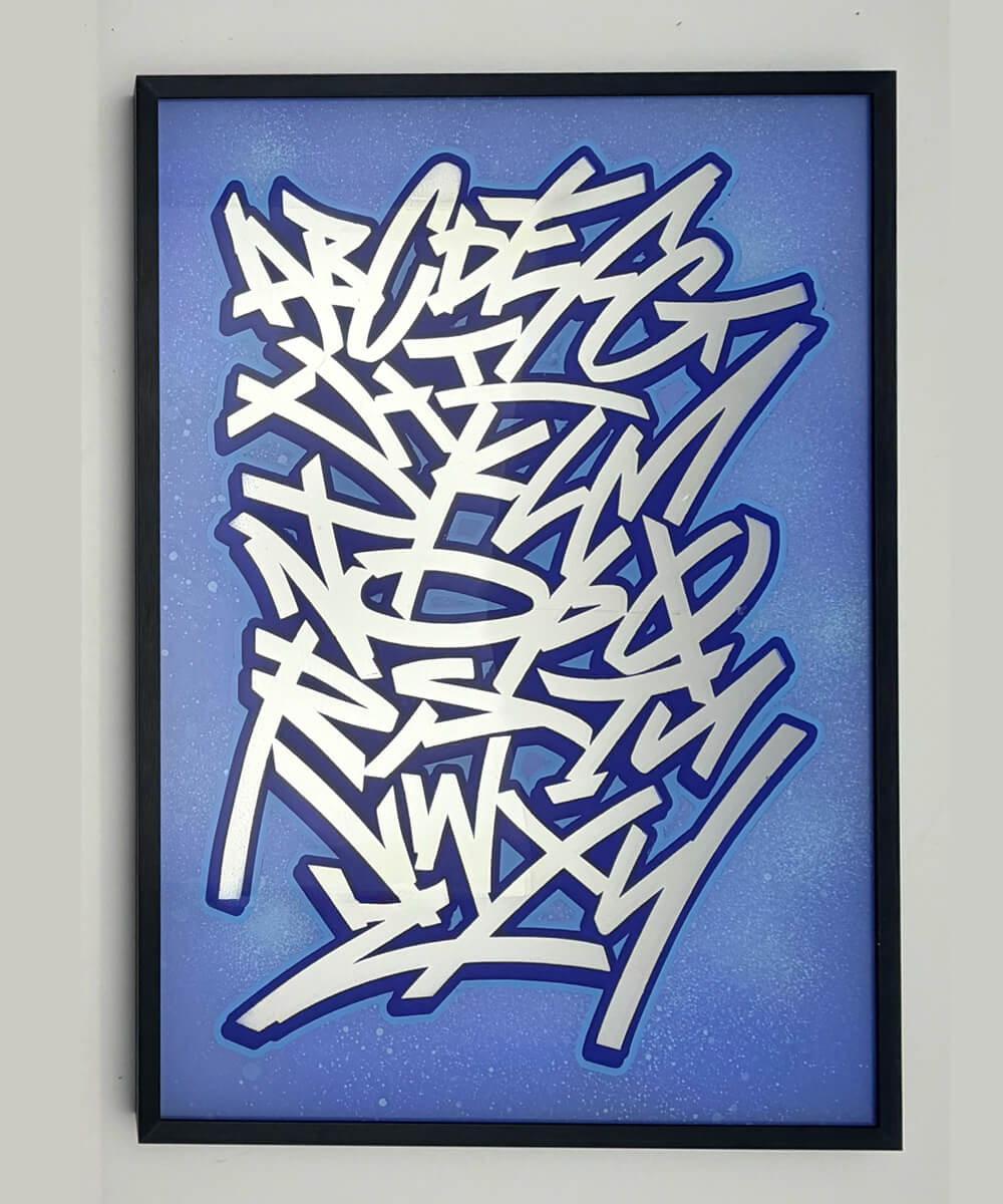 Silver Graffiti Alphabet - Silver Leaf Glass Artwork (Framed)