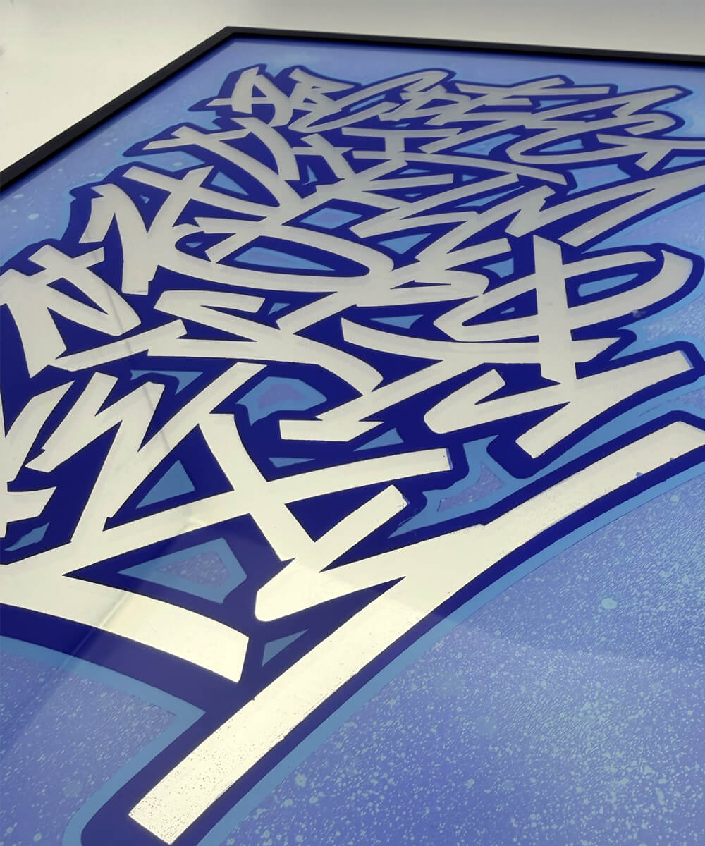 Silver Graffiti Alphabet - Silver Leaf Glass Artwork (Framed)