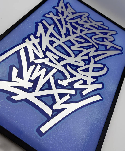 Silver Graffiti Alphabet - Silver Leaf Glass Artwork (Framed)