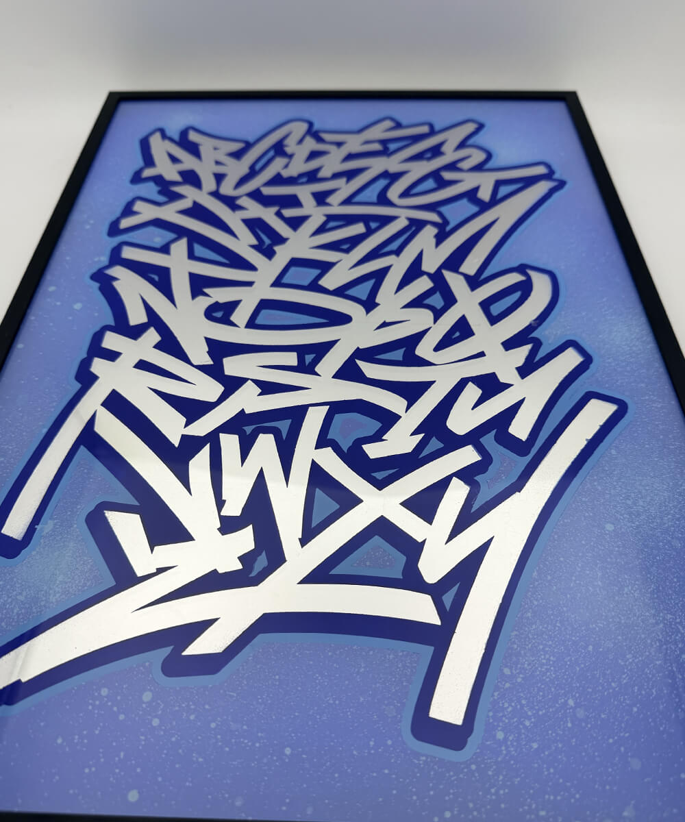 Silver Graffiti Alphabet - Silver Leaf Glass Artwork (Framed)