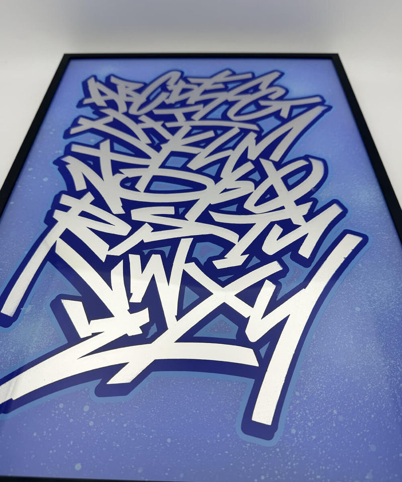 Silver Graffiti Alphabet - Silver Leaf Glass Artwork (Framed)