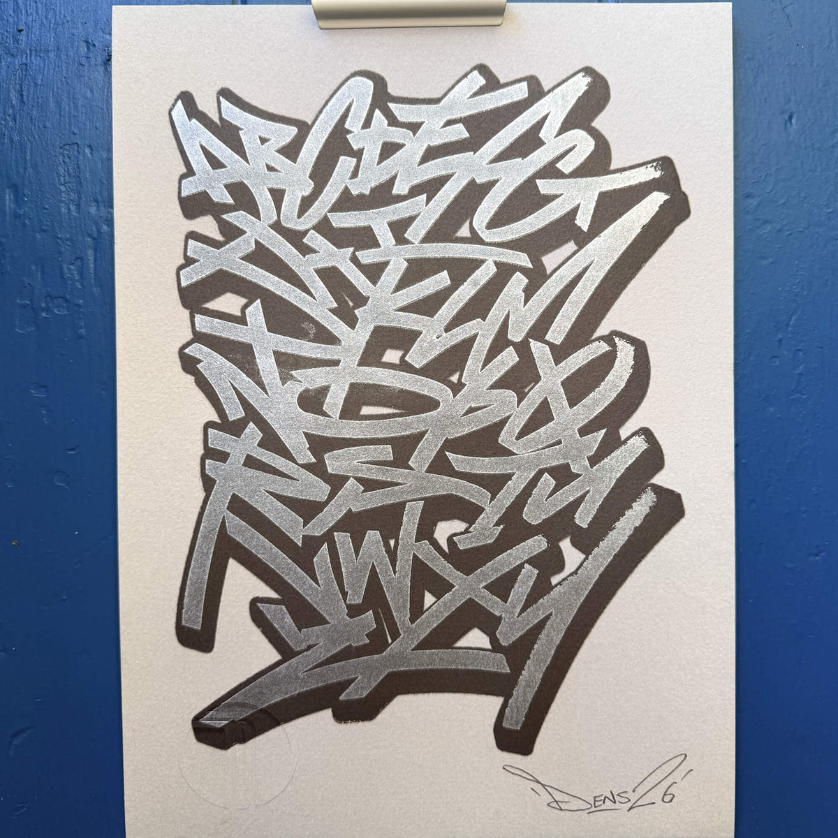 Graffiti Alphabet - Silver and Metallic Grey Screen Print