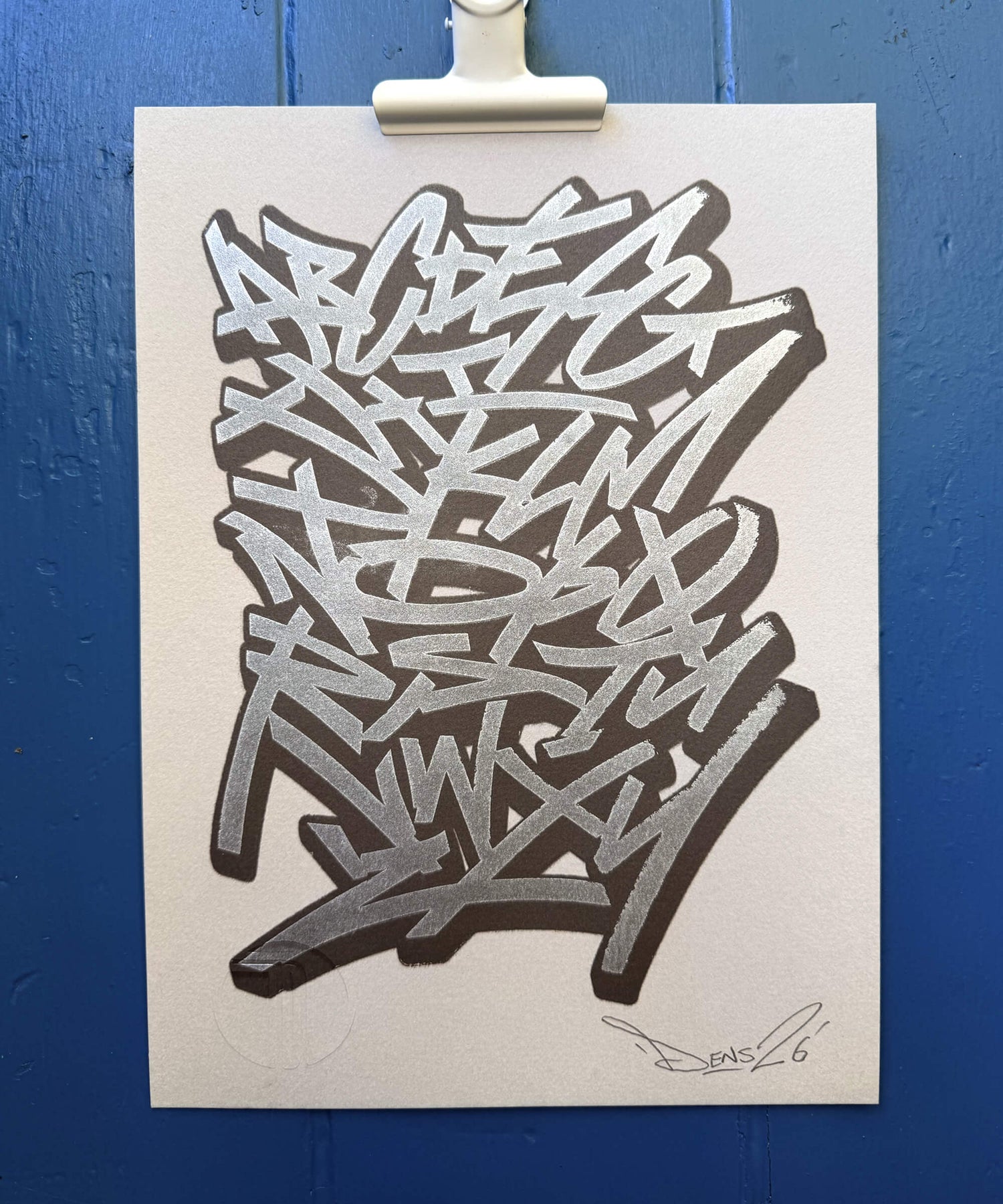 Graffiti Alphabet - Silver and Metallic Grey Screen Print