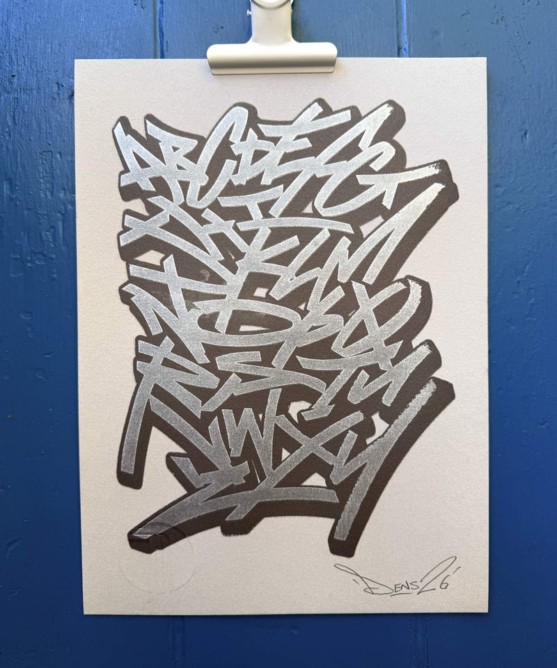Graffiti Alphabet - Silver and Metallic Grey Screen Print
