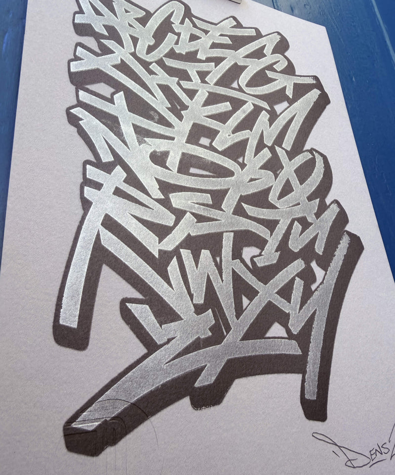 Graffiti Alphabet - Silver and Metallic Grey Screen Print