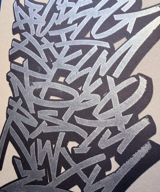 Graffiti Alphabet - Silver and Metallic Grey Screen Print