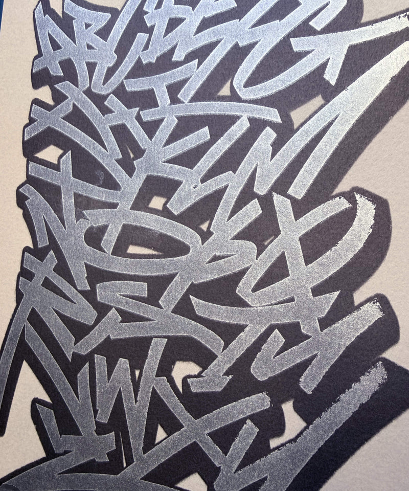 Graffiti Alphabet - Silver and Metallic Grey Screen Print